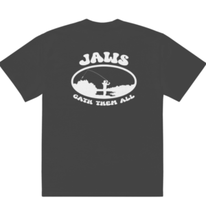 JAWS CATCH THEM ALL tee shirt mettant en avant un pêcheur de brochet du bord